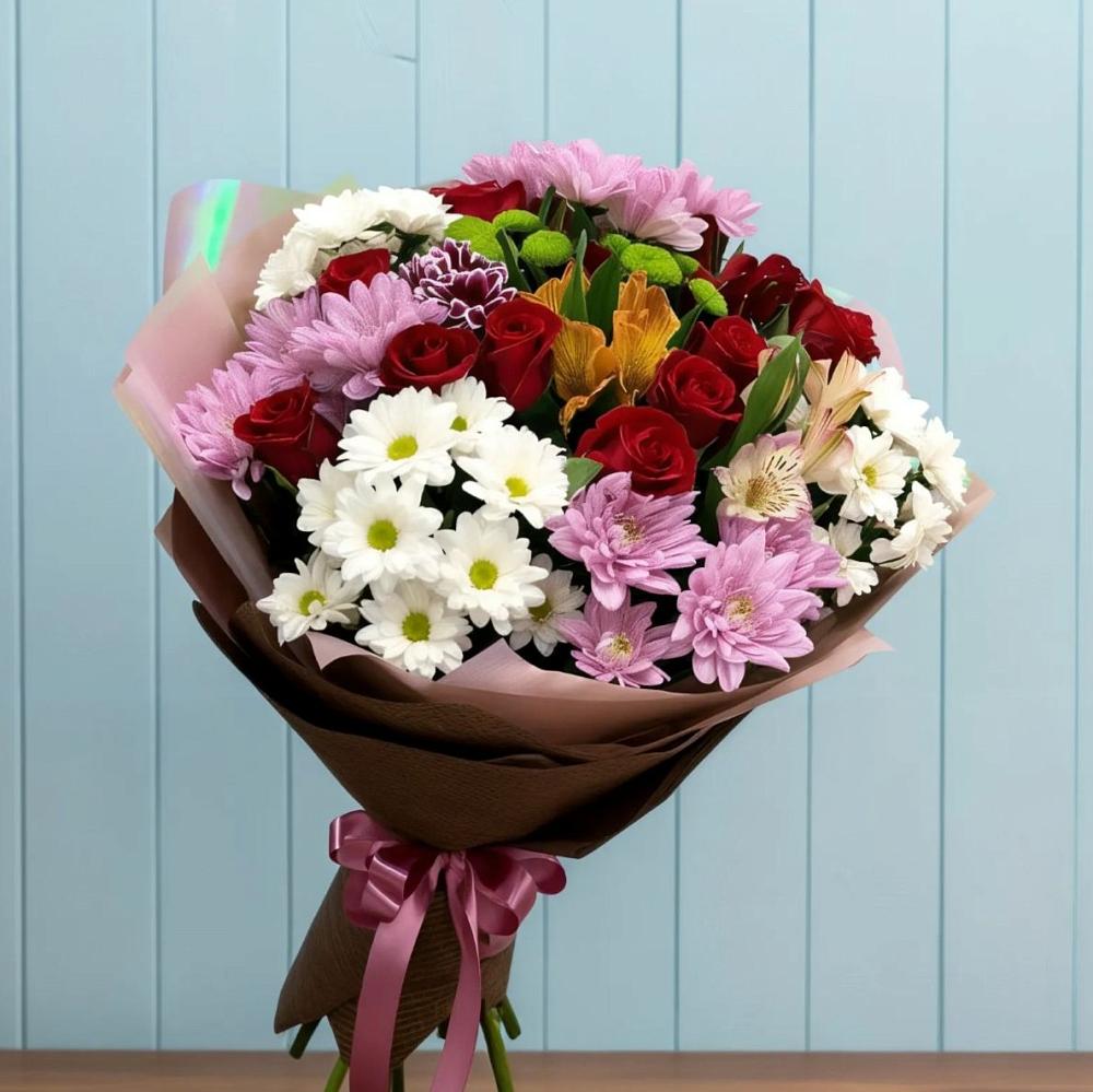 Букет цветов из: Розы, Хризантемы и Альстромерии в Заворово