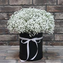 Цветочная композиция из Гипсофила в шляпной коробке в Заворово
